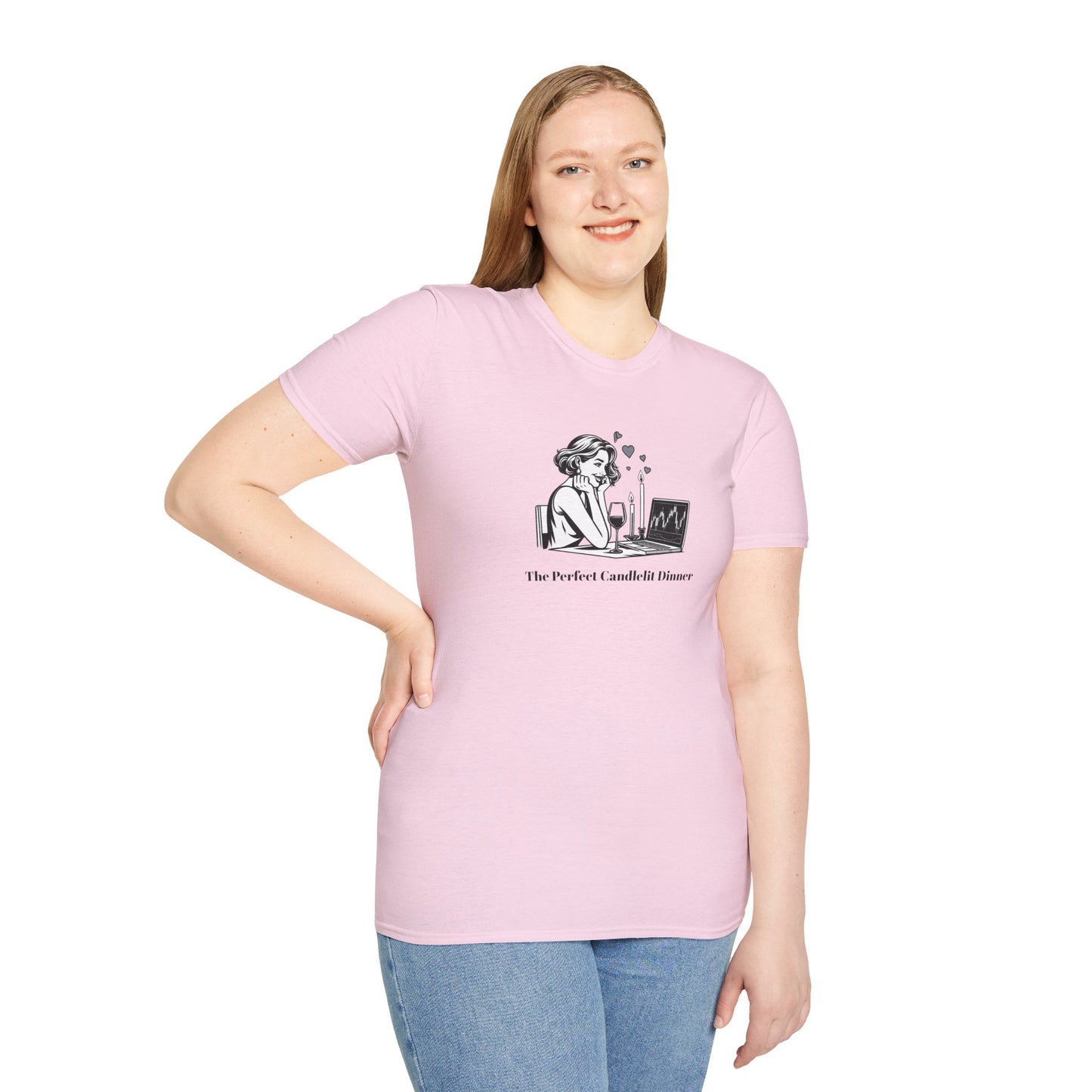 "The Perfect Candlelit Dinner" Finance T-Shirt by Jess Inskip - Unisex Soft Cotton Tee