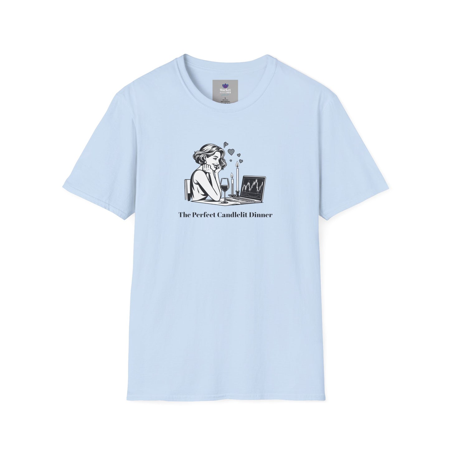 "The Perfect Candlelit Dinner" Finance T-Shirt by Jess Inskip - Unisex Soft Cotton Tee