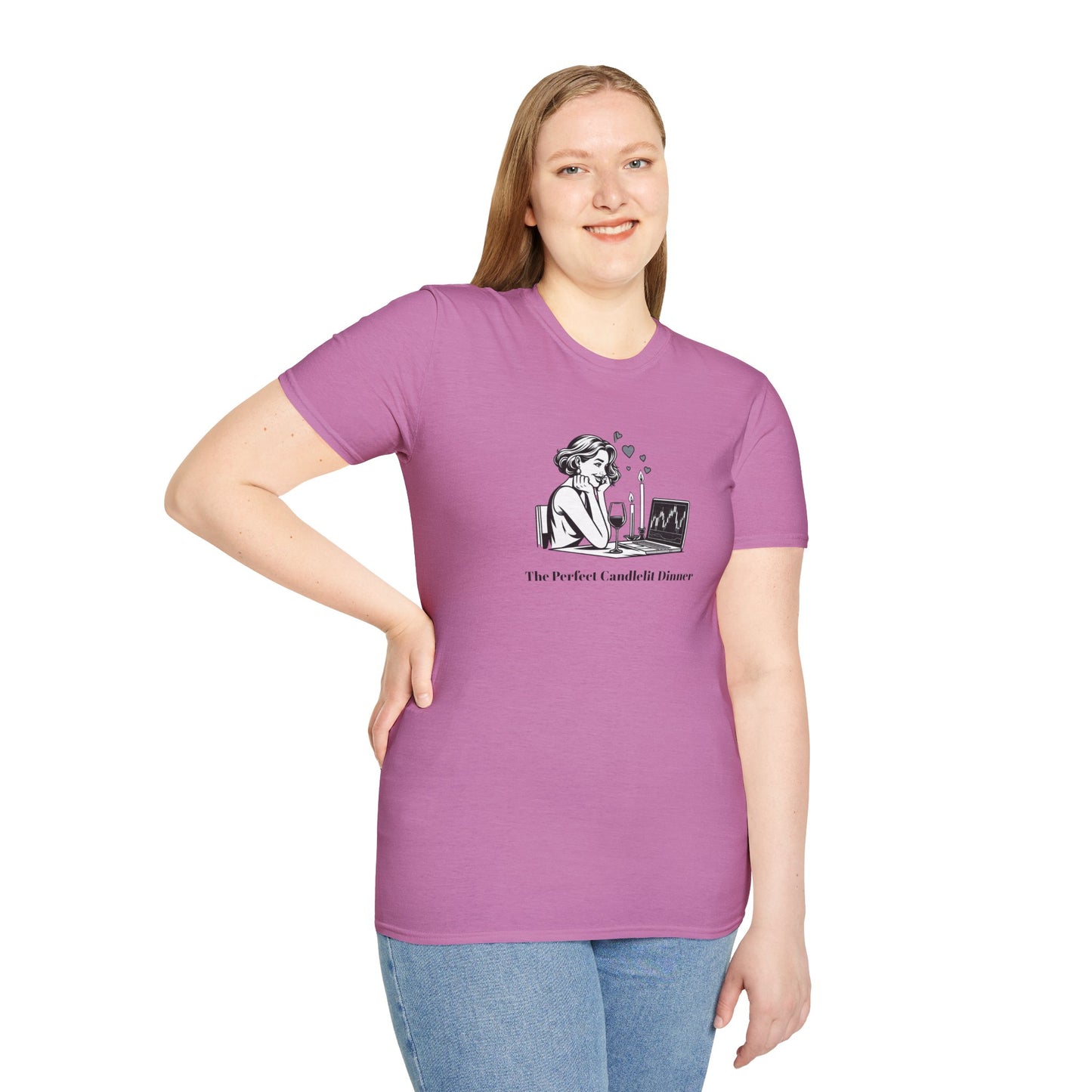 "The Perfect Candlelit Dinner" Finance T-Shirt by Jess Inskip - Unisex Soft Cotton Tee