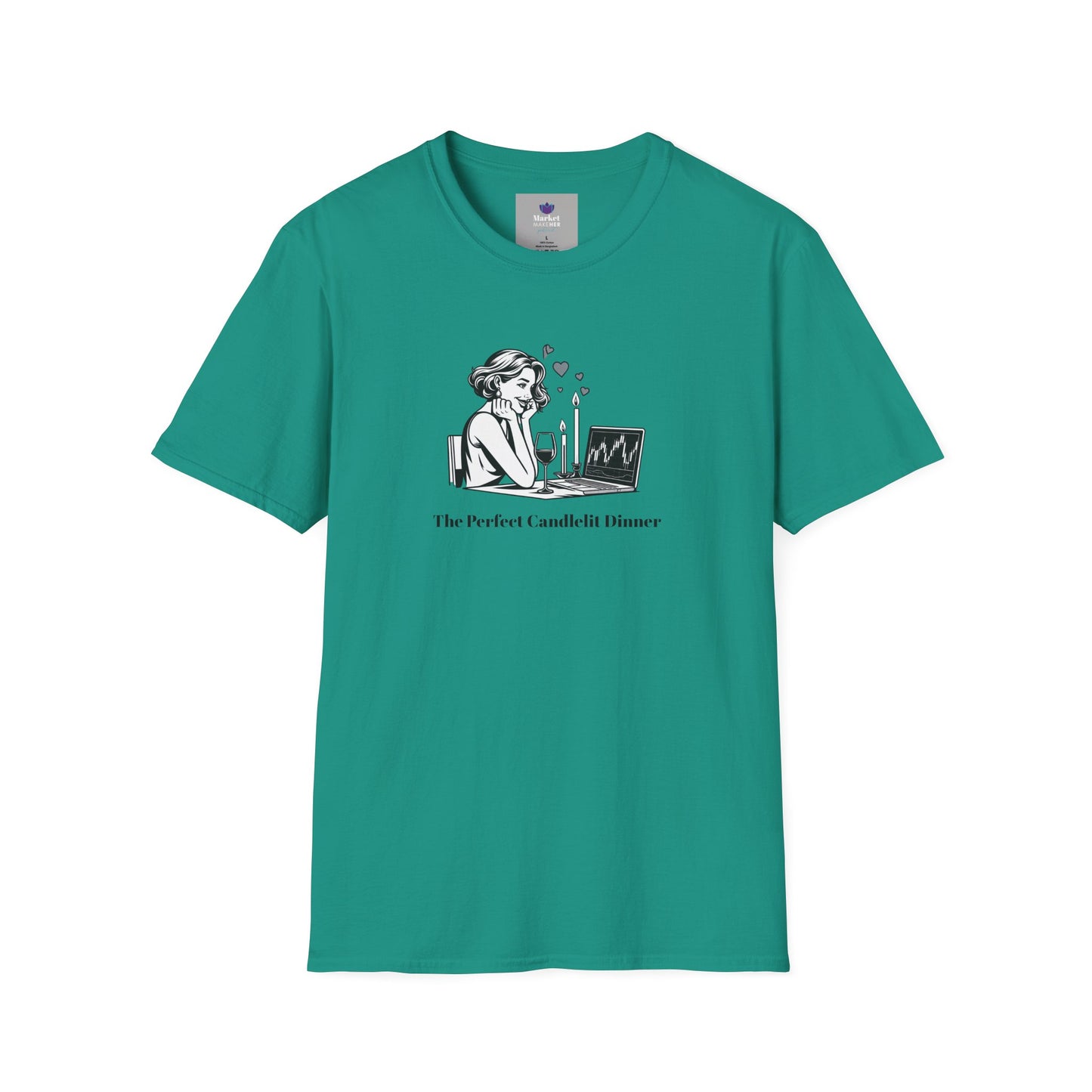 "The Perfect Candlelit Dinner" Finance T-Shirt by Jess Inskip - Unisex Soft Cotton Tee
