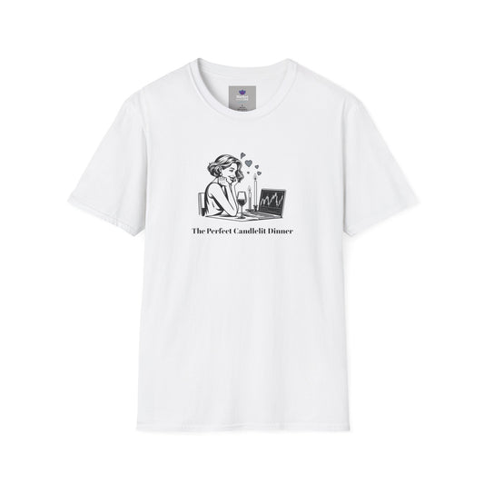 "The Perfect Candlelit Dinner" Finance T-Shirt by Jess Inskip - Unisex Soft Cotton Tee