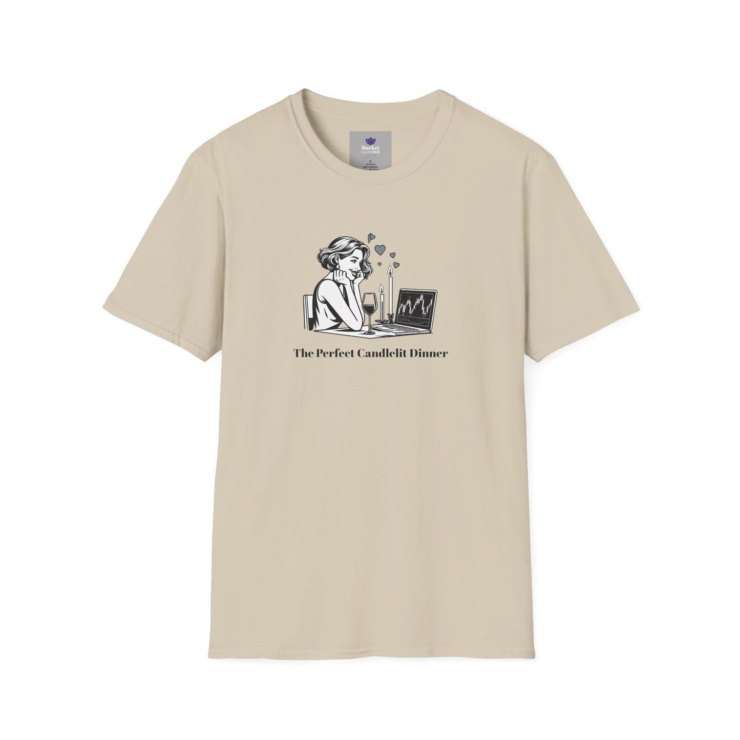 "The Perfect Candlelit Dinner" Finance T-Shirt by Jess Inskip - Unisex Soft Cotton Tee